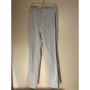 Mizuno Adult Size Med Blue Piped Opened Hemmed Bottom‎ Baseball Pants Light Grey